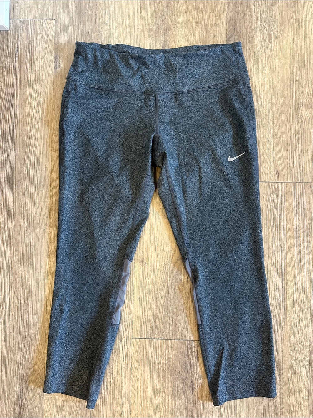 Nike Running Charcoal Gray Capri Leggings with Mesh Detail